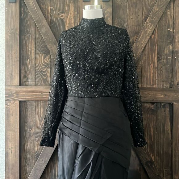 Luxury Bridal Formal Event Sequined Party Gowns Long Sleeve Party Gala Dress - Picture 1 of 11